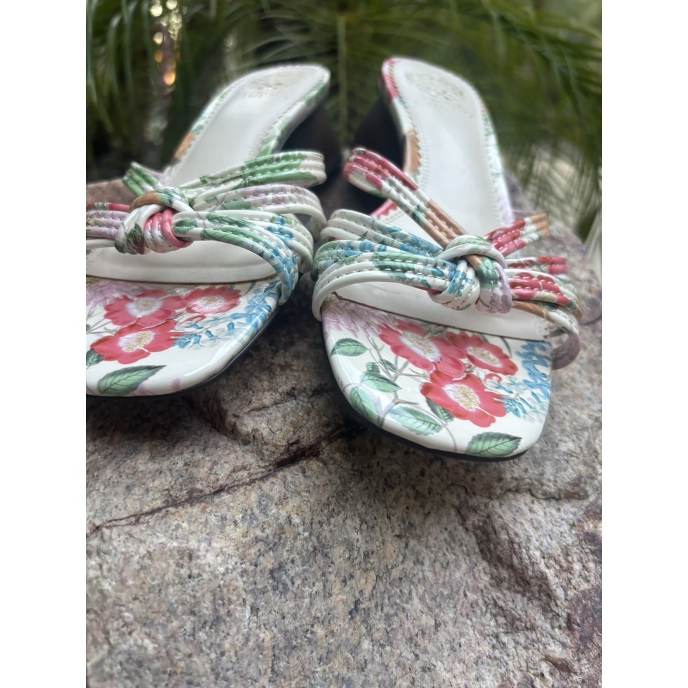 Vince‎ Cameo  6.5 Pastel Floral  Strappy  Block Heel Mule Sandals Braided Wood - Picture 6 of 14